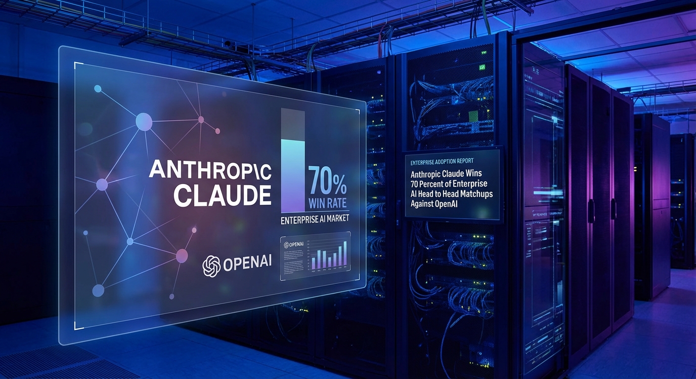 Enterprise AI adoption chart showing Anthropic Claude gaining market share over OpenAI ChatGPT among businesses in 2026