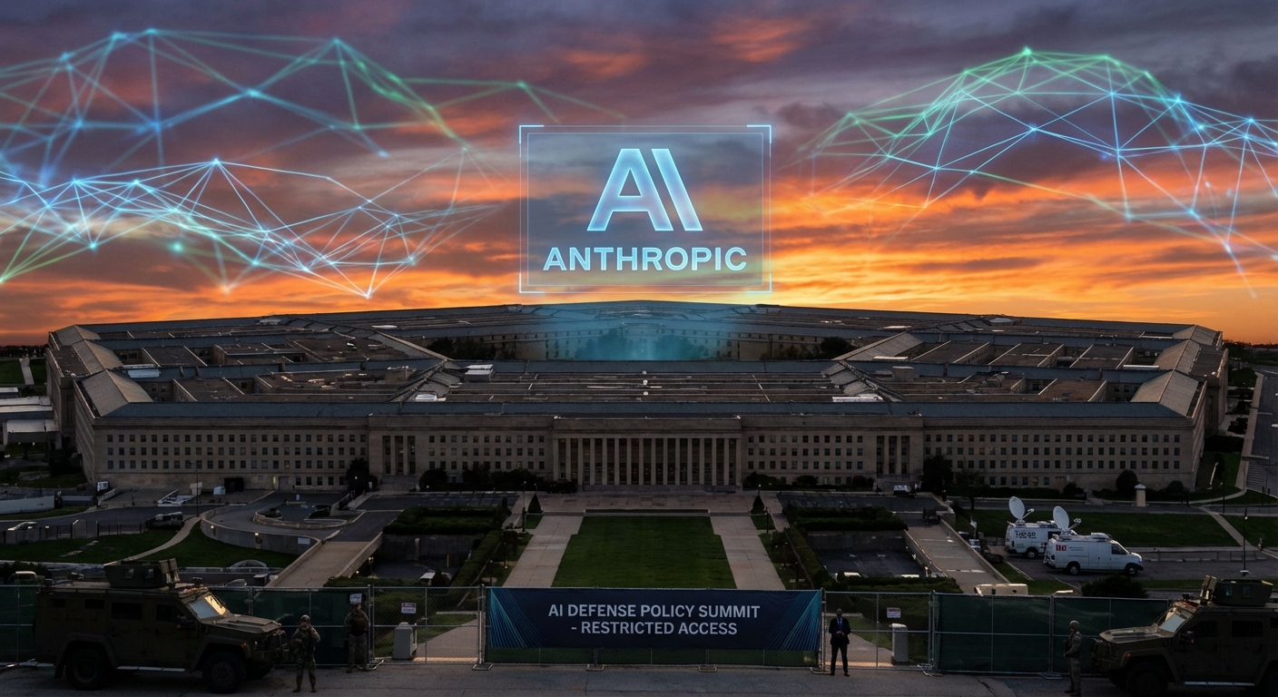 Abstract neural network visualization representing the intersection of AI and defense policy