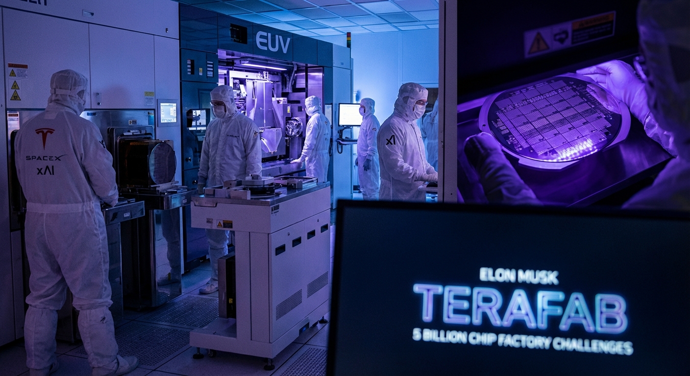 Massive semiconductor fabrication facility concept representing Elon Musk Terafab project