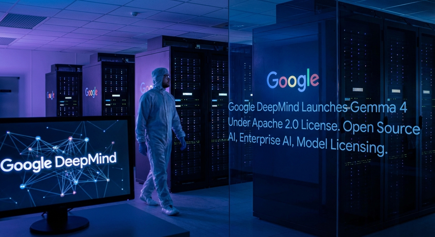 Google DeepMind Gemma 4 open-weight model release with Apache 2.0 license badge removing enterprise deployment restrictions