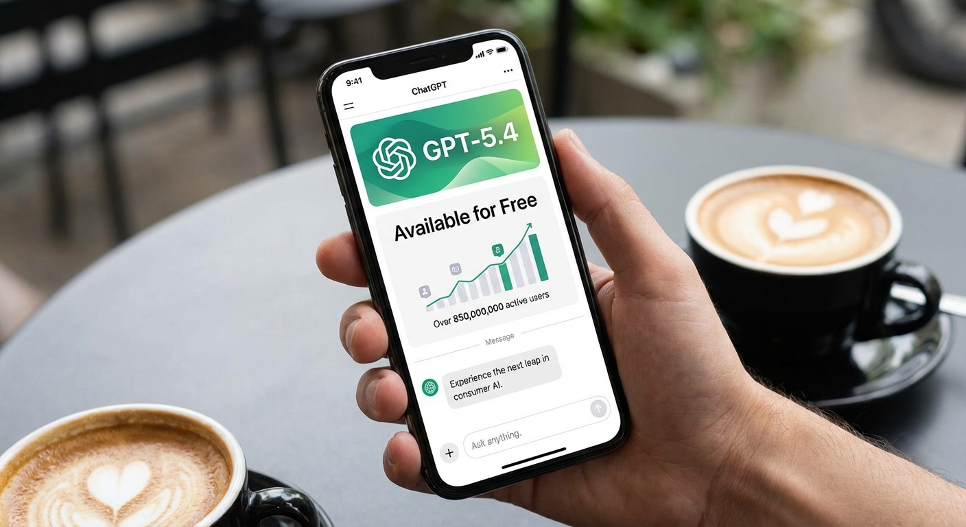 ChatGPT interface on mobile device representing GPT-5.4 free tier access