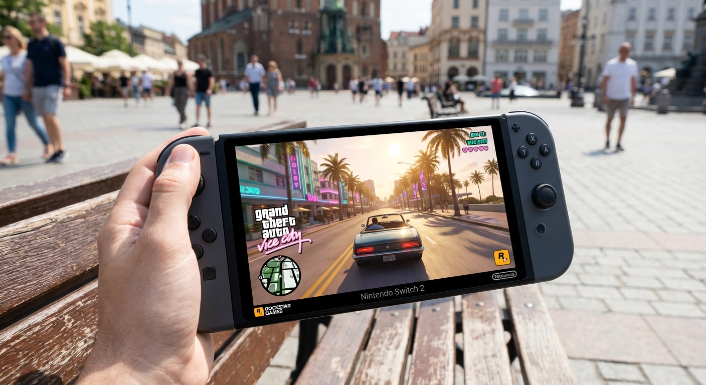 Gaming setup with controller representing GTA 6 on Switch 2 rumors