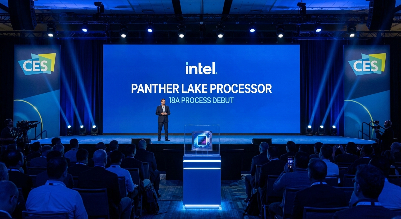 Intel processor die shot representing Panther Lake on 18A process