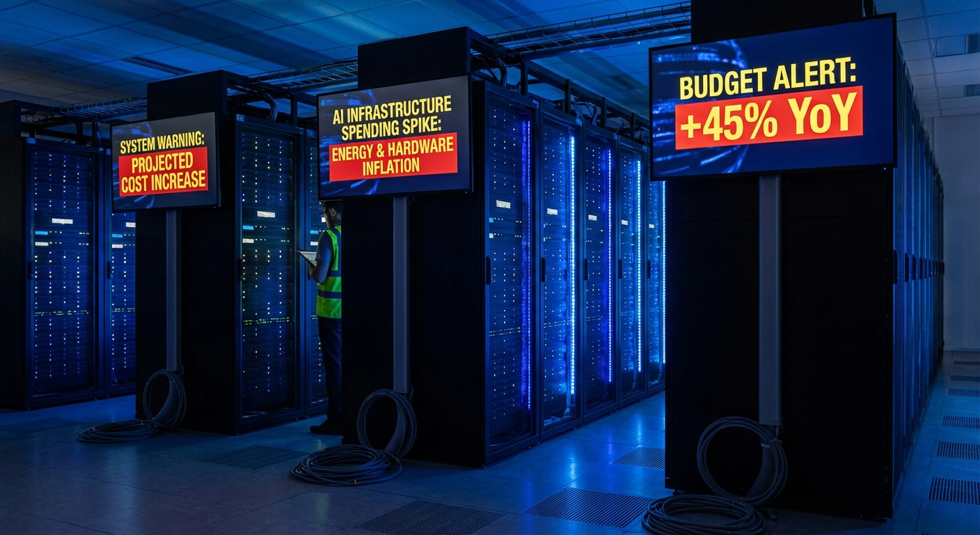 Data center servers representing AI infrastructure costs rising due to Iran conflict energy impact