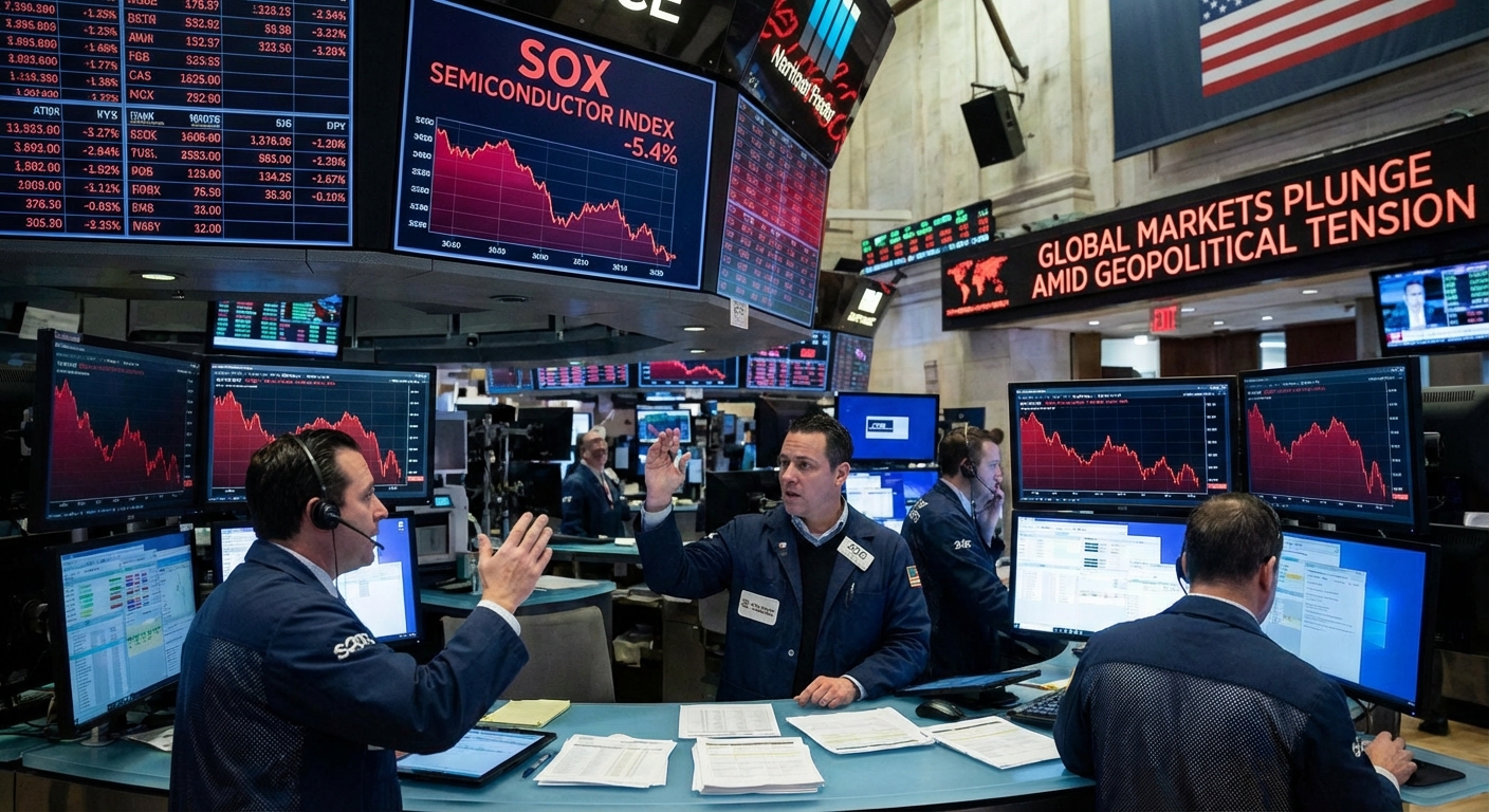 Stock market volatility chart representing semiconductor stock fluctuations during Iran conflict