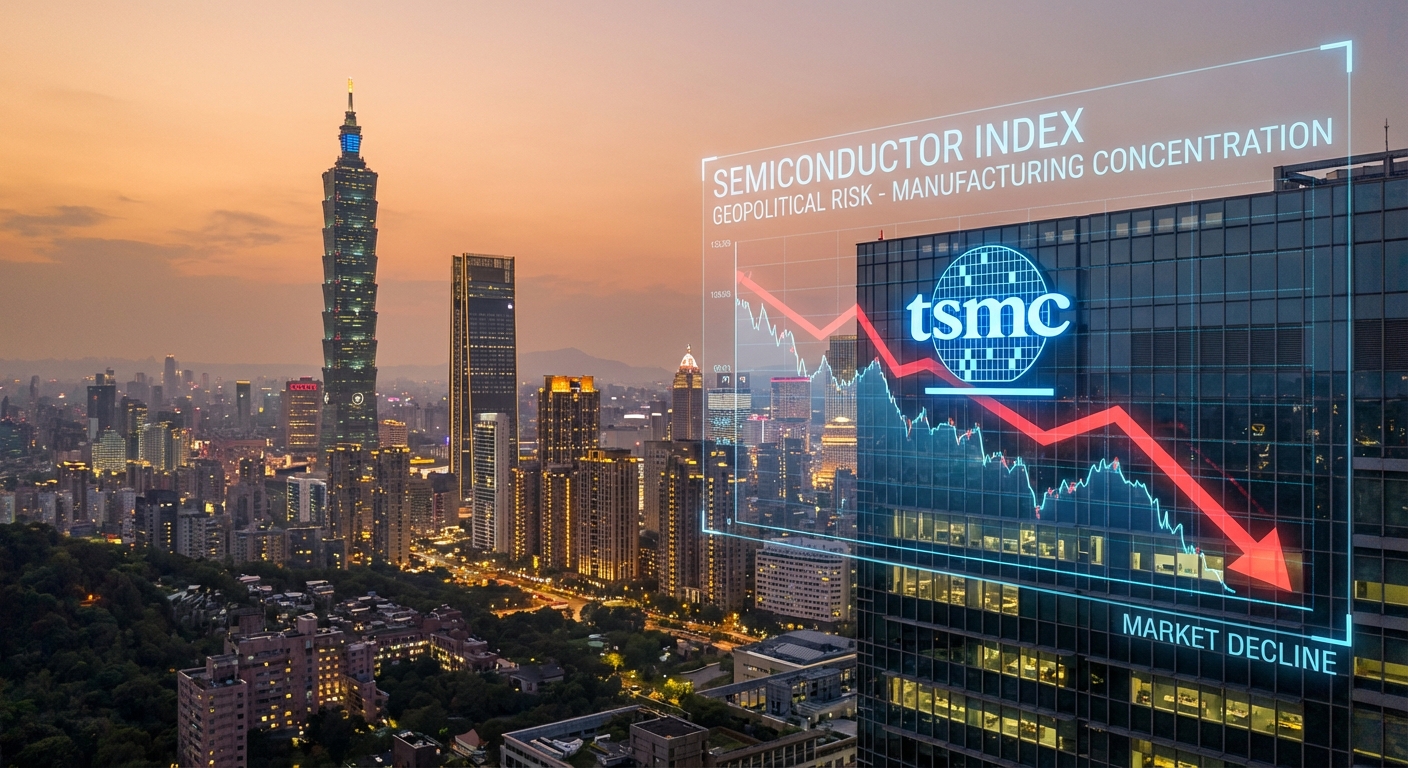 Taiwan city skyline representing geopolitical risk to TSMC chip manufacturing