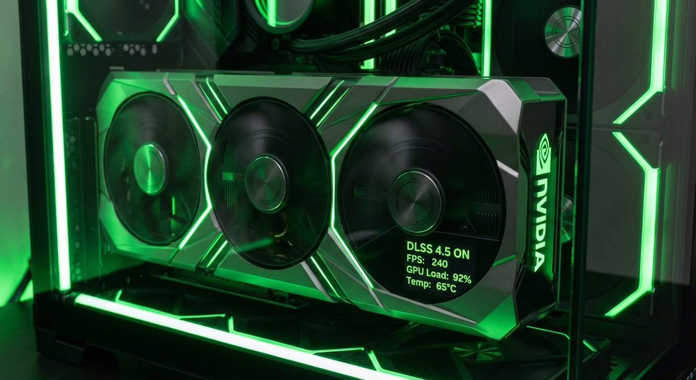 NVIDIA RTX GPU card representing DLSS 4.5 announcement