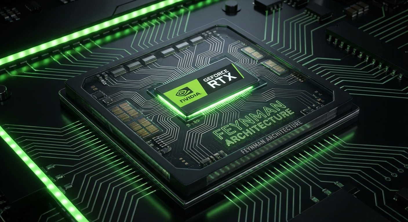 Semiconductor chip close-up representing NVIDIA Feynman GPU architecture