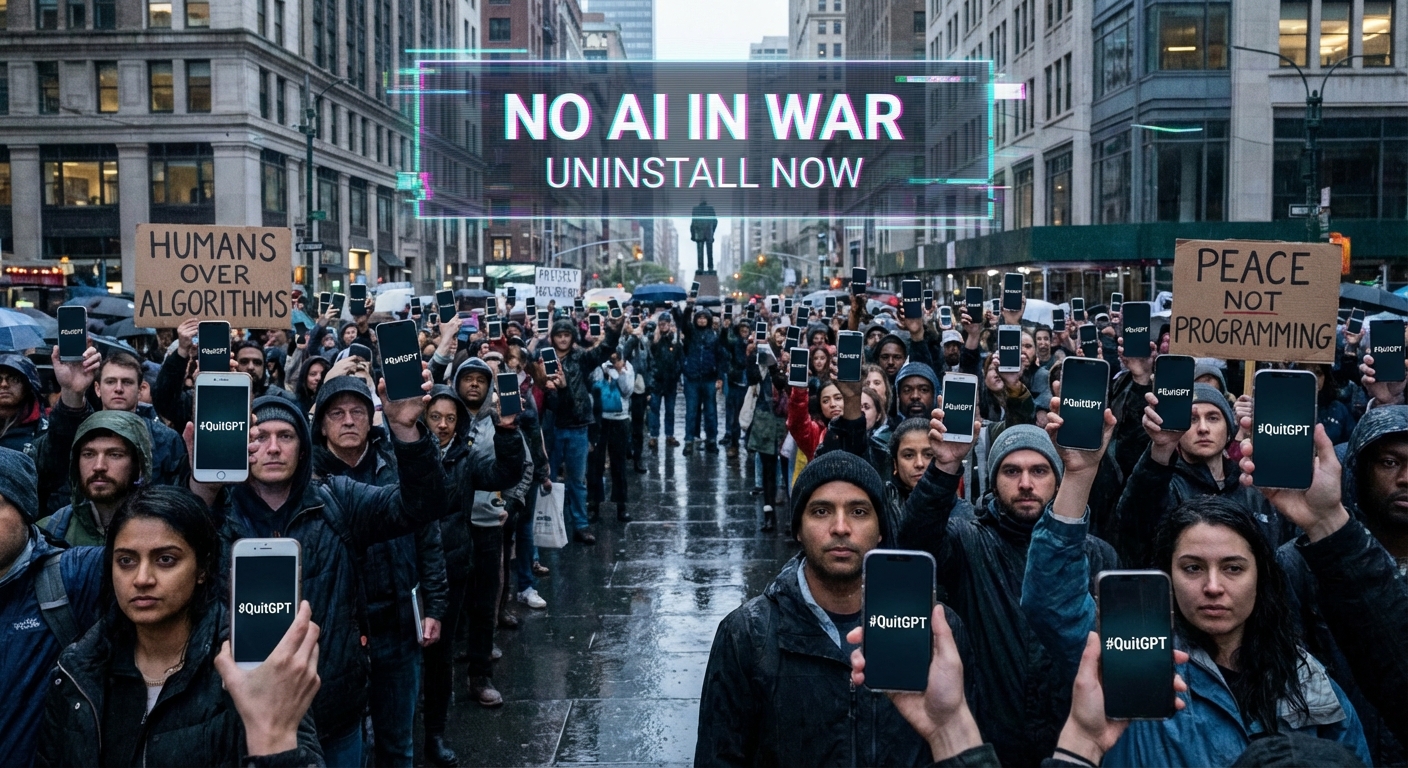 Smartphone displaying AI chatbot interface representing the #QuitGPT movement