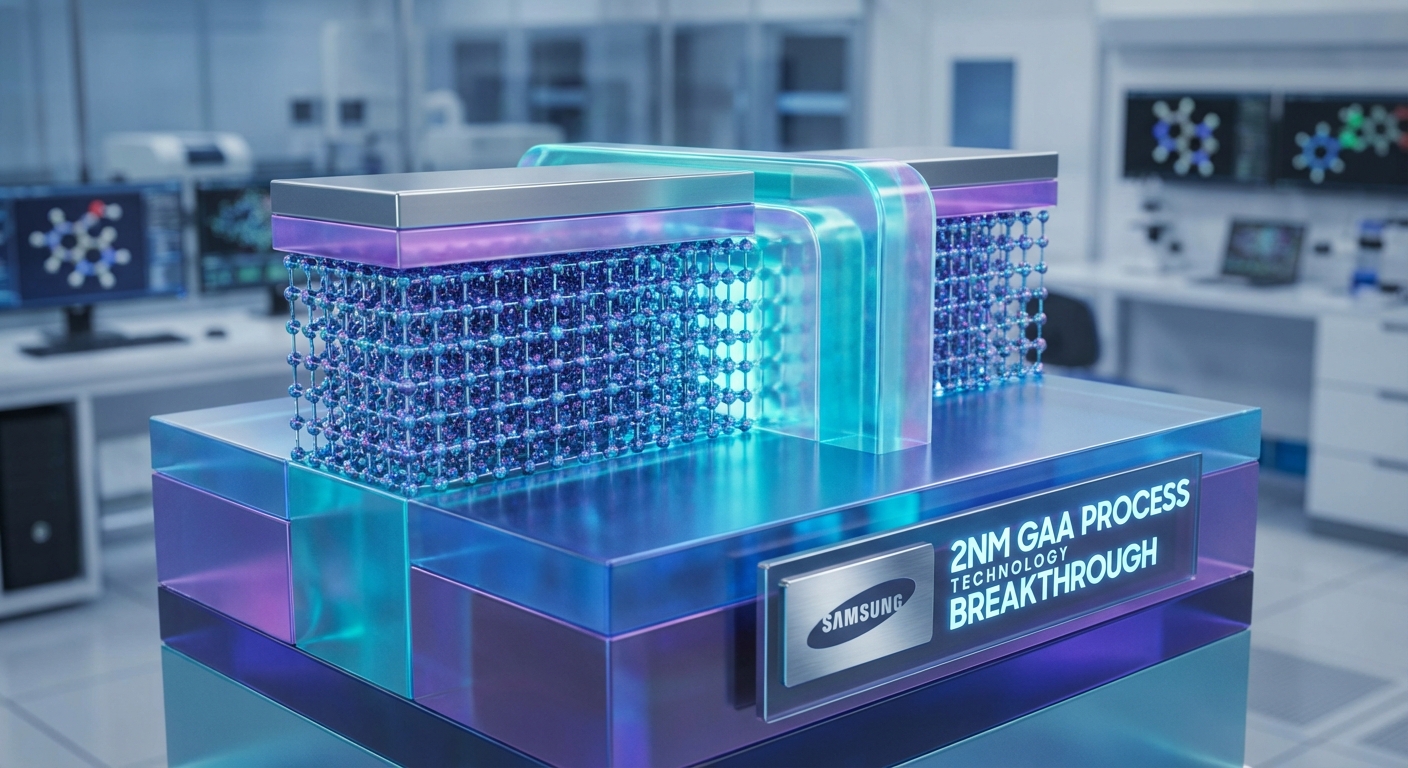 Advanced chip wafer representing Samsung 2nm gate-all-around transistor technology