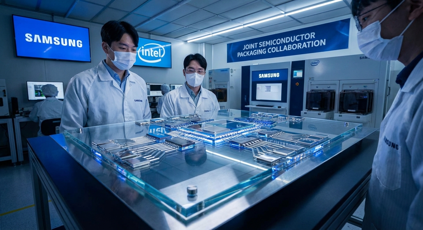 Two semiconductor wafers representing the Samsung and Intel foundry alliance