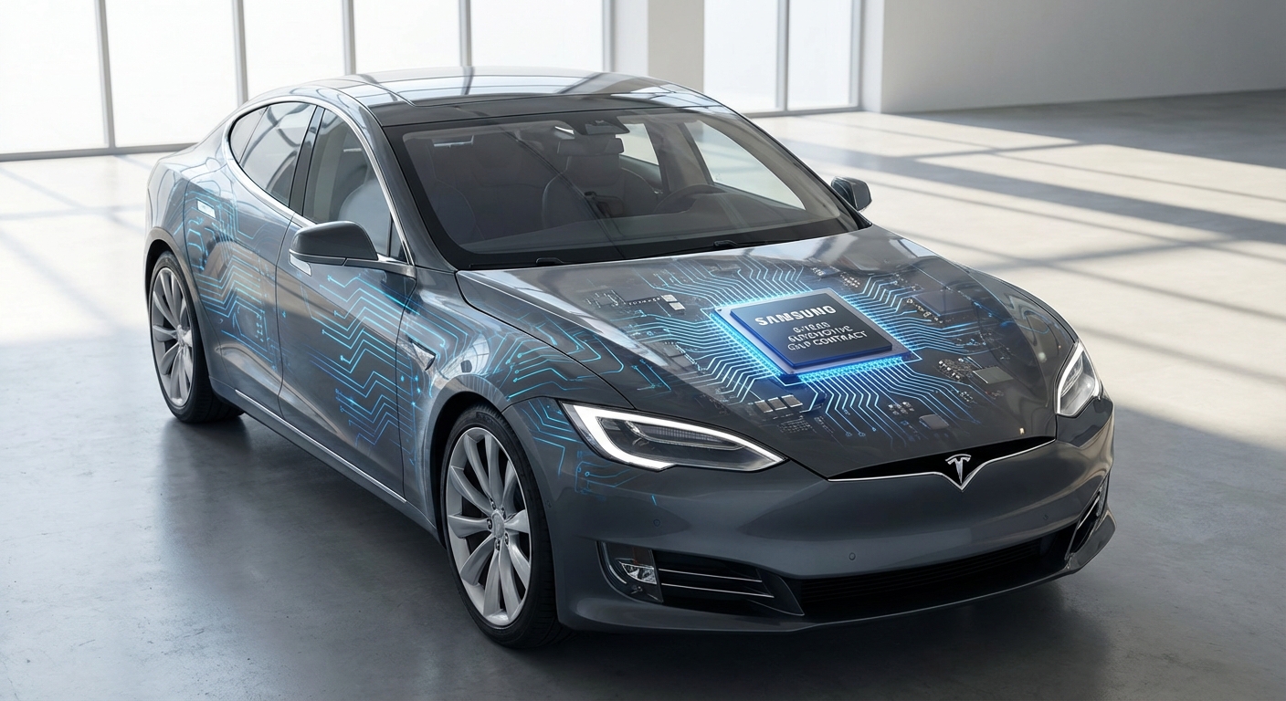 Automotive electronics and AI chip visualization for Tesla and Samsung partnership