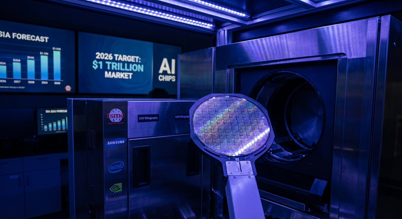 Global semiconductor industry market growth chart showing trajectory toward one trillion dollars in annual sales for 2026 driven by AI chip demand