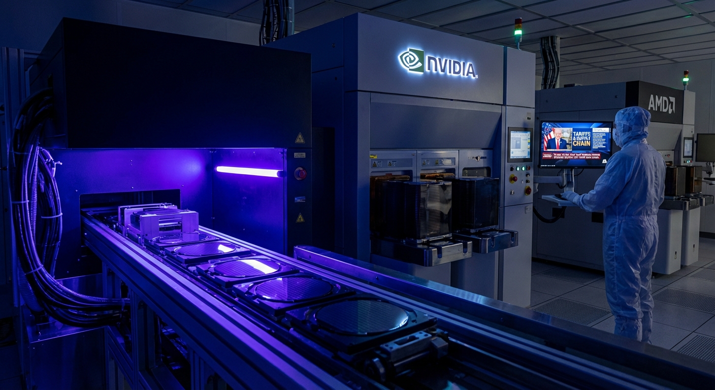 US Capitol building with semiconductor chips and tariff document representing Trump Section 232 90-day chip tariff deadline expiring April 2026